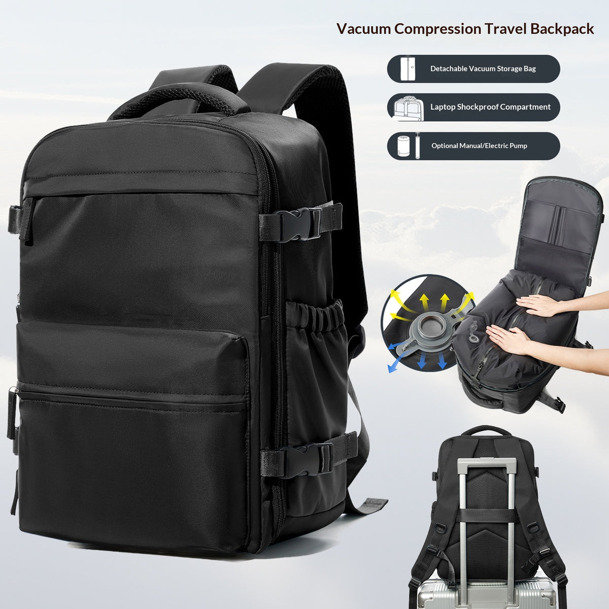 The Vacuum Compression Travel Bag – Travel Bag with Vacuum Pump & 16" Laptop Sleeve, detail view 5