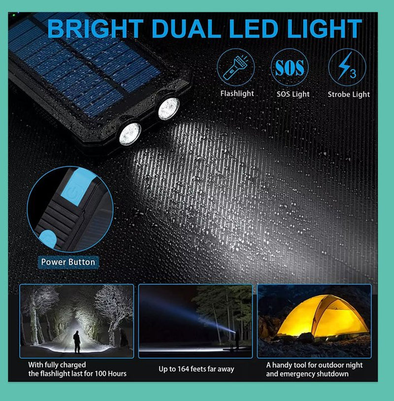 Solar-Powerbank 10.000 mAh wasserdicht mit LED-Lampe – Waterproof Solar Power Bank