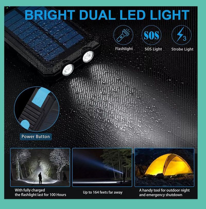 Solar-Powerbank 10.000 mAh wasserdicht mit LED-Lampe – Waterproof Solar Power Bank