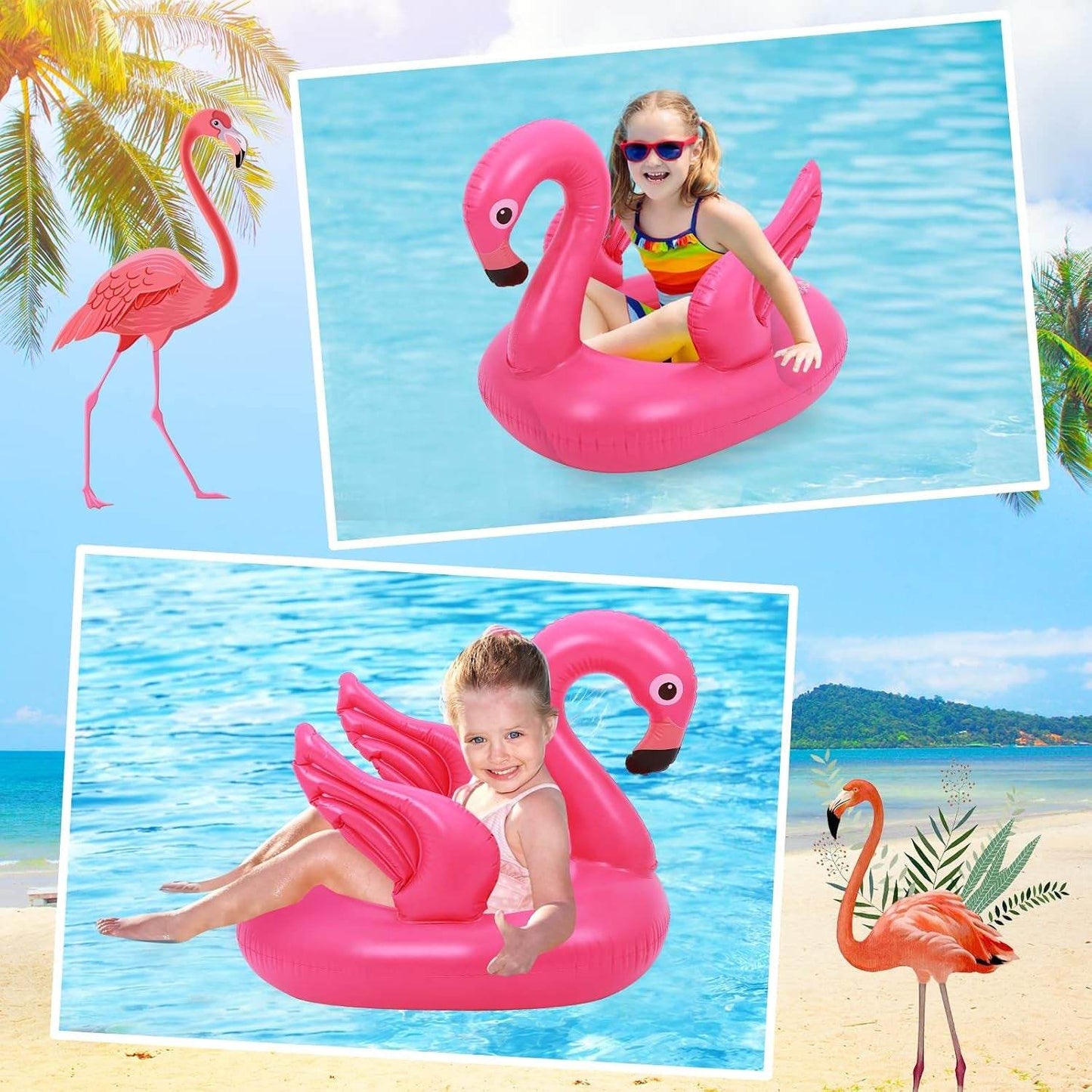 Giant Inflatable Flamingo Pool Float Swimming Ring Pool Toys Swimming Tube Water Toy Raft Lounger Summer Beach Swimming Float for Kids 1-5 Years