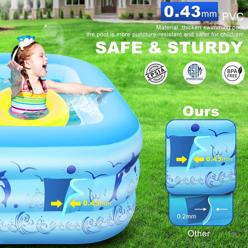 Aufblasbarer Pool Erwachsene Mit Lichter, Solar Swimmingpool Kinder Mit 12 Beleuchtungmodi, Rechteckig Planschbecken Groß 240X150X55Cm Schwimmbecken Kinder Familienpool Garten Pool Für Balkon