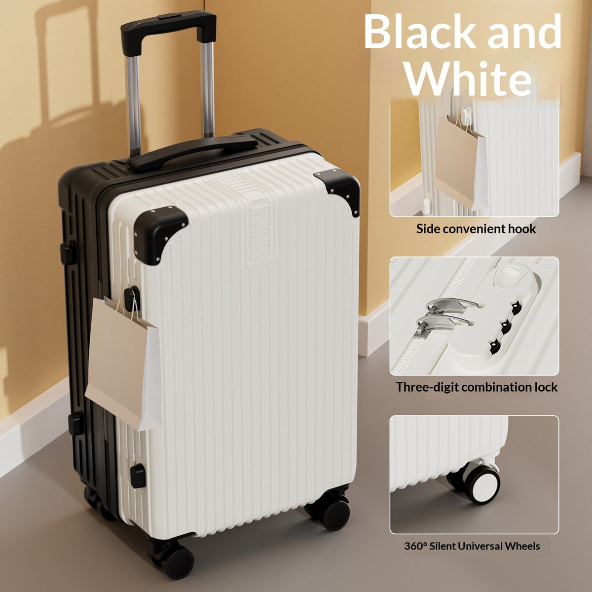 The Classic Hardshell Suitcase in Black / White – ABS Hardshell Suitcase with Spinner Wheels