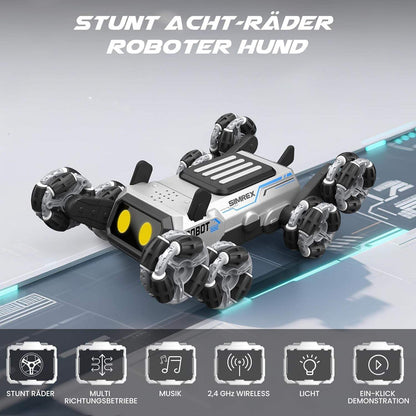 SIMREX Remote Control Robot Dog Toys for Kids 6+, Stunt RC Cars with LED Eyes & Gesture Control, 6+ Years Old Boys Girls Birthday Gift, Interactive Robot Toy with Mecanum Wheels & 3 Sounds, Sliver