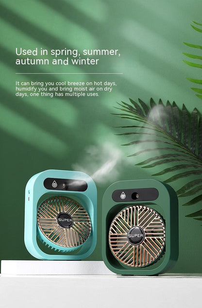 Stay Cool Anywhere: Portable USB Rechargeable Misting Fan & Humidifier with 3 Speed Settings