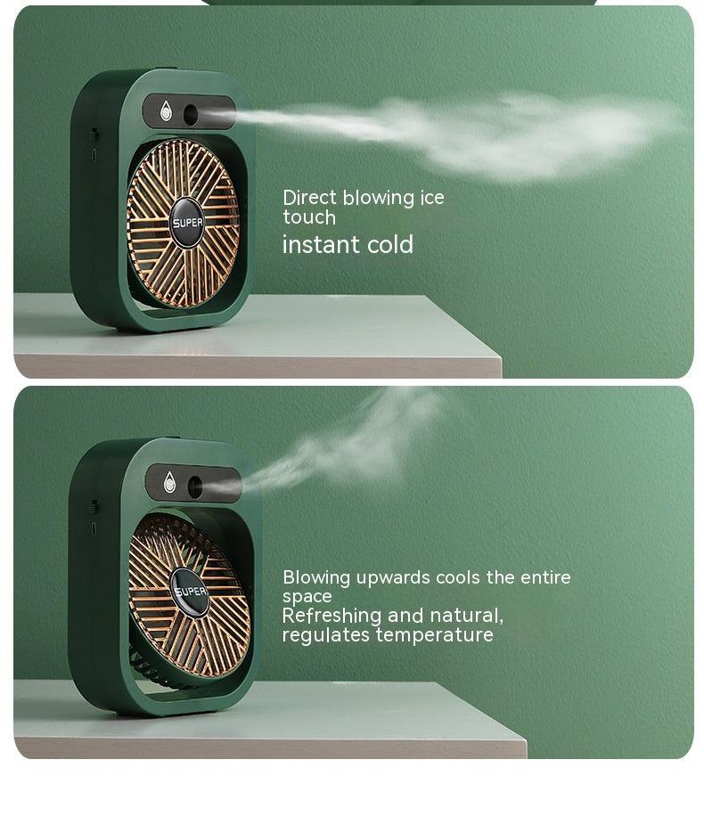 Stay Cool Anywhere: Portable USB Rechargeable Misting Fan & Humidifier with 3 Speed Settings