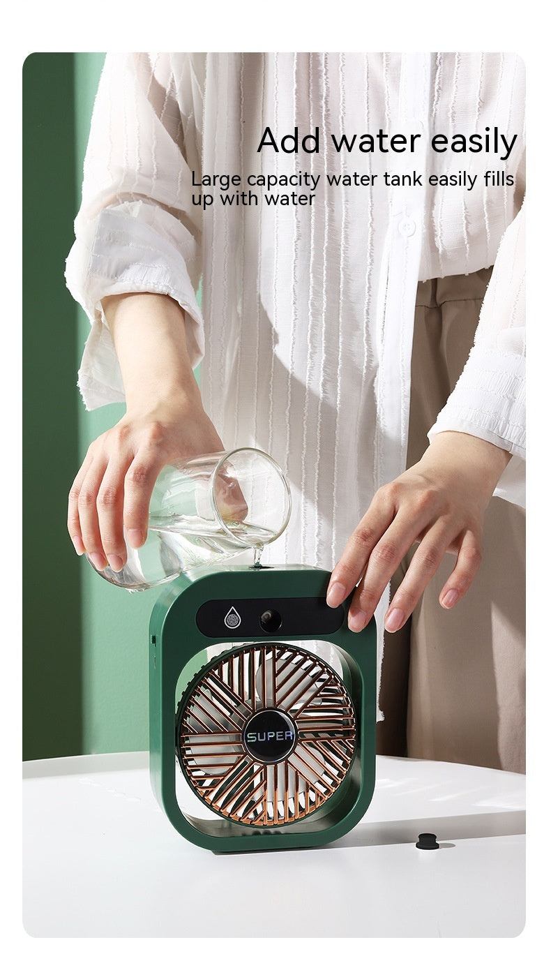 Stay Cool Anywhere: Portable USB Rechargeable Misting Fan & Humidifier with 3 Speed Settings