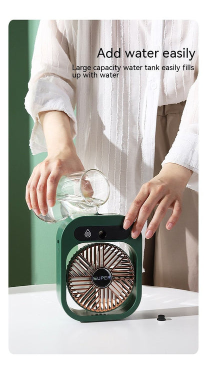 Stay Cool Anywhere: Portable USB Rechargeable Misting Fan & Humidifier with 3 Speed Settings