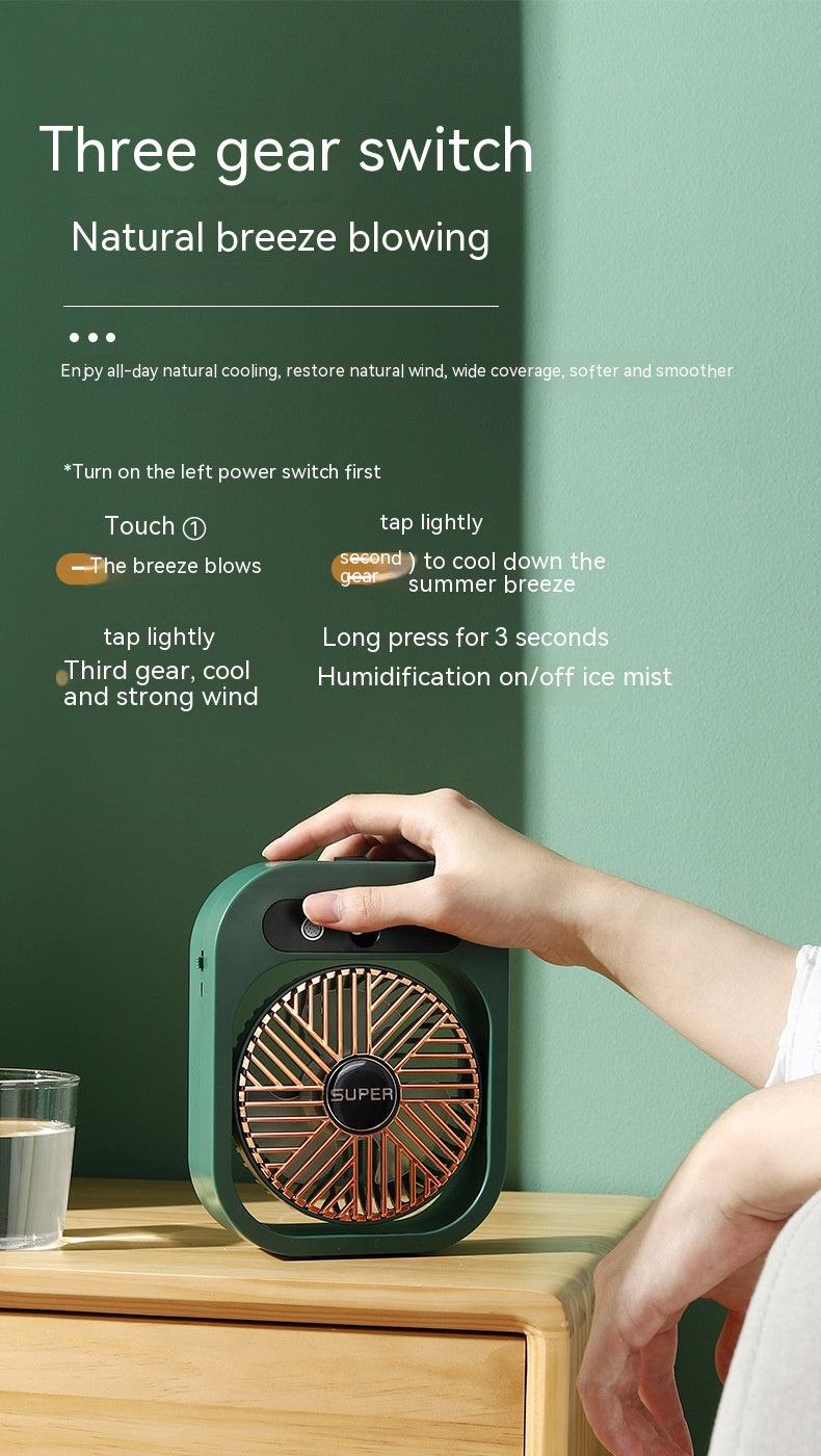 Stay Cool Anywhere: Portable USB Rechargeable Misting Fan & Humidifier with 3 Speed Settings