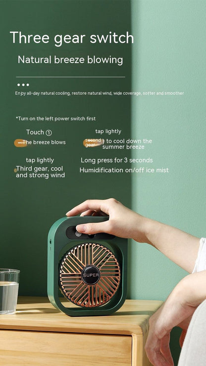 Stay Cool Anywhere: Portable USB Rechargeable Misting Fan & Humidifier with 3 Speed Settings
