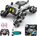 SIMREX Remote Control Robot Dog Toys for Kids 6+, Stunt RC Cars with LED Eyes & Gesture Control, 6+ Years Old Boys Girls Birthday Gift, Interactive Robot Toy with Mecanum Wheels & 3 Sounds, Sliver