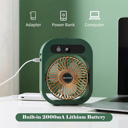 Stay Cool Anywhere: Portable USB Rechargeable Misting Fan & Humidifier with 3 Speed Settings