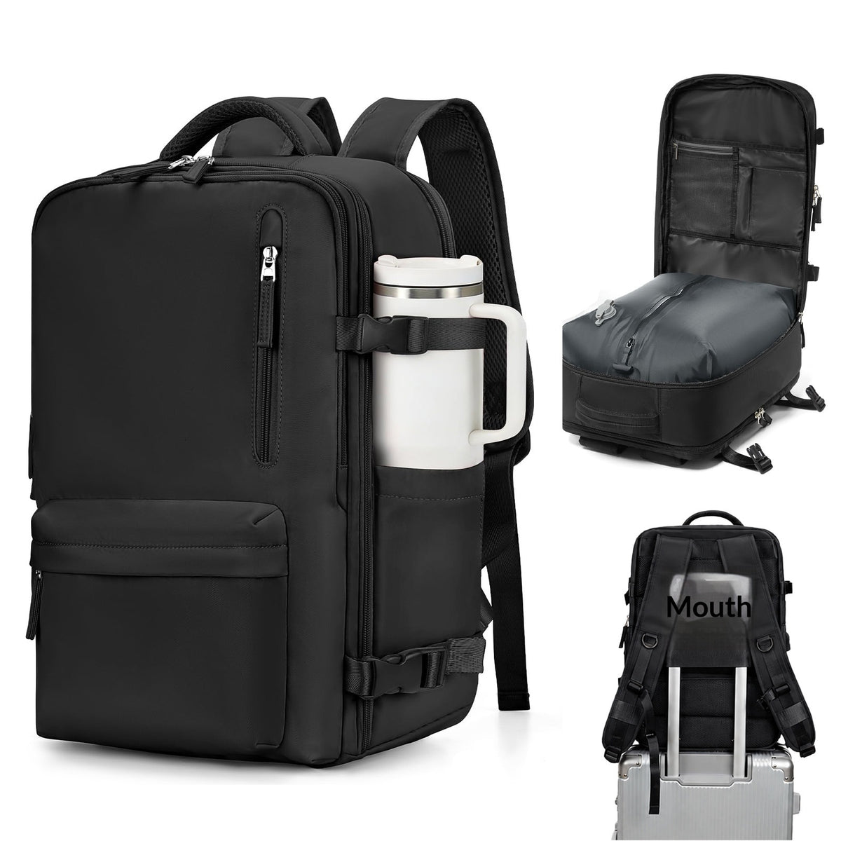 Vacuum compression travel bag with pump and 16-inch laptop sleeve