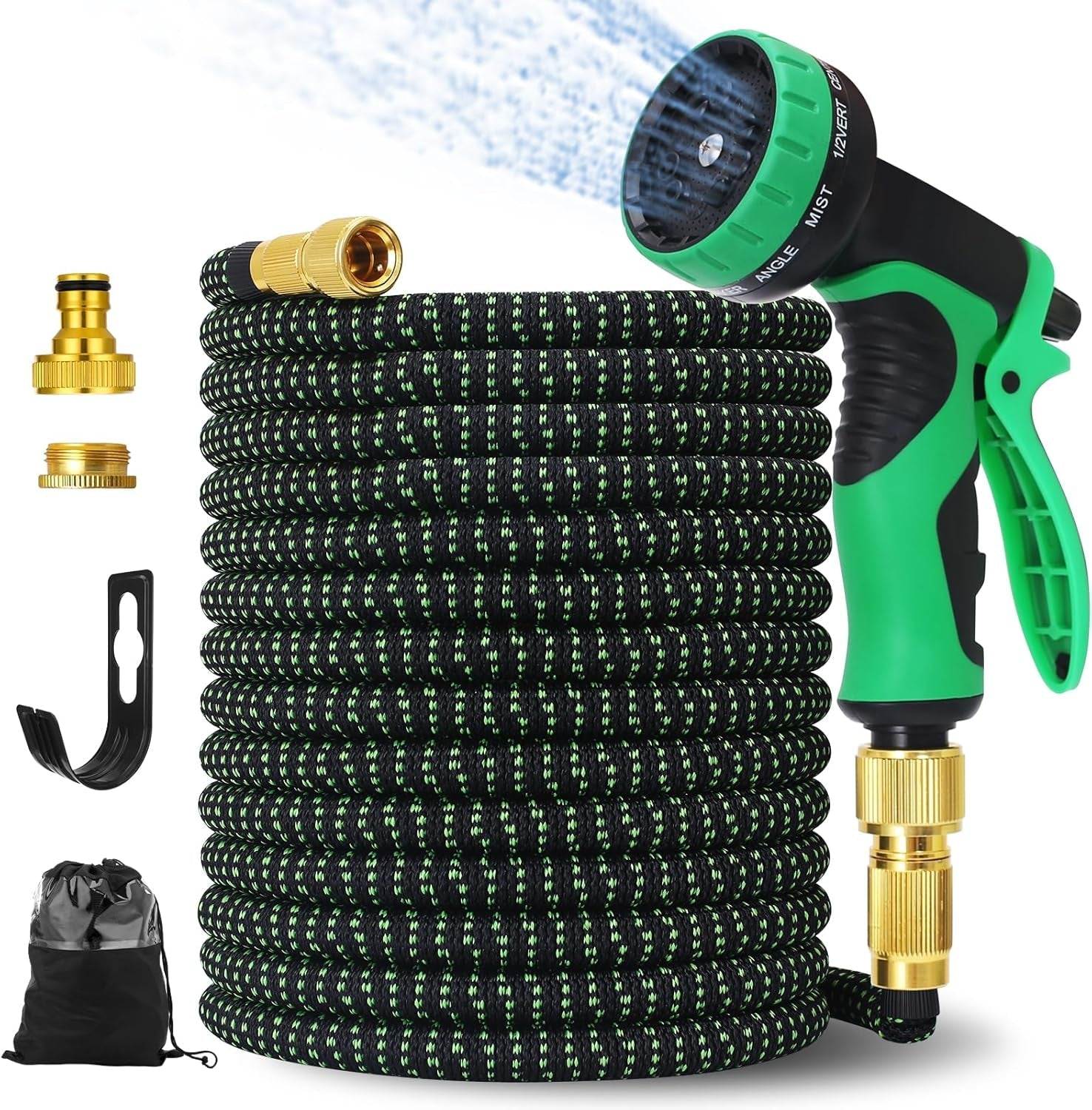 Flexibler Gartenschlauch 15 m dehnbar mit 10-Funktions-Brause, knickfrei und leicht