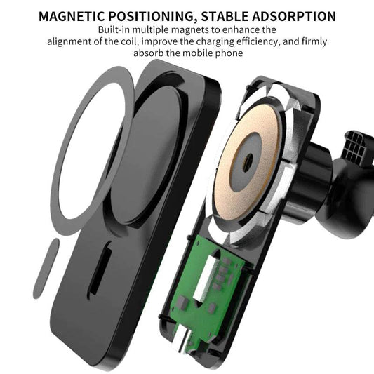 360° magnetic car mount with 96 lb suction and strong N55 magnets for MagSafe iPhones and Android devices, 360° rotation and tool-free installation