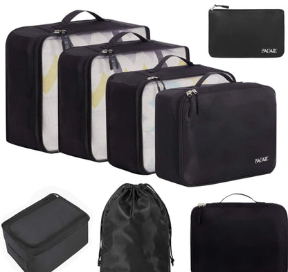 Packing Cubes in Dark Black – 8-Piece Suitcase Organizer Set