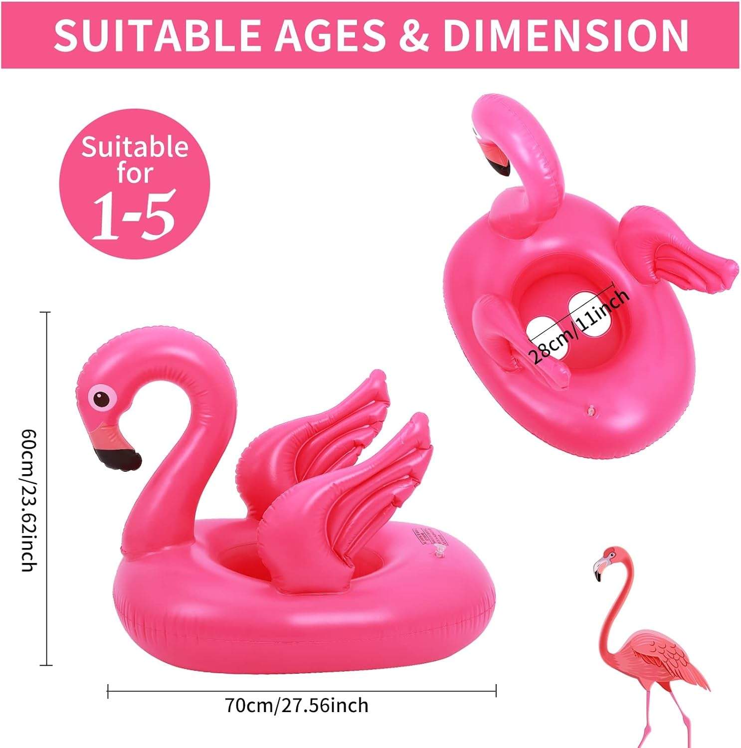 Giant Inflatable Flamingo Pool Float Swimming Ring Pool Toys Swimming Tube Water Toy Raft Lounger Summer Beach Swimming Float for Kids 1-5 Years