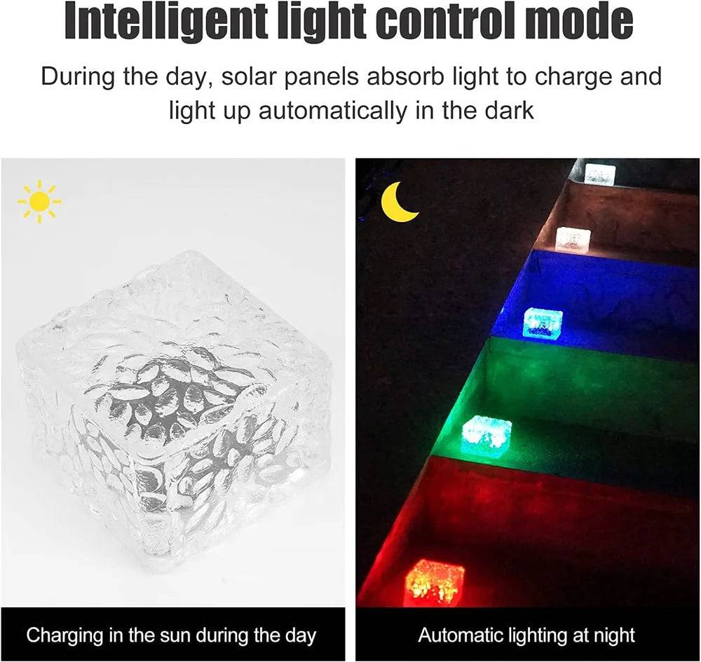 Solar-Gartenleuchten Eiswürfel-Optik (4er-Set, wasserdicht) / Solar Garden Lights – Ice Cube Pathway Lamps (Waterproof Outdoor Set)