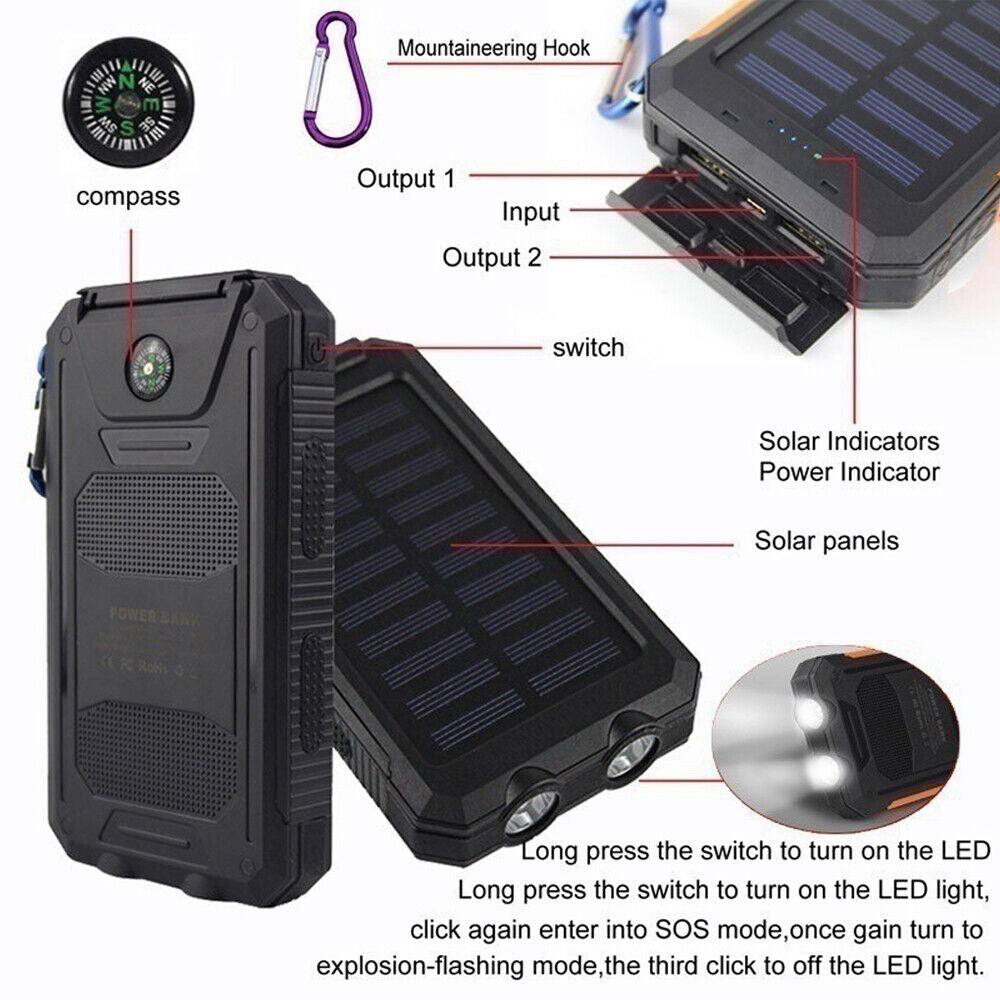 Solar-Powerbank 10.000 mAh wasserdicht mit LED-Lampe – Waterproof Solar Power Bank