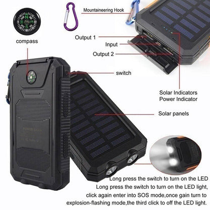Solar-Powerbank 10.000 mAh wasserdicht mit LED-Lampe – Waterproof Solar Power Bank