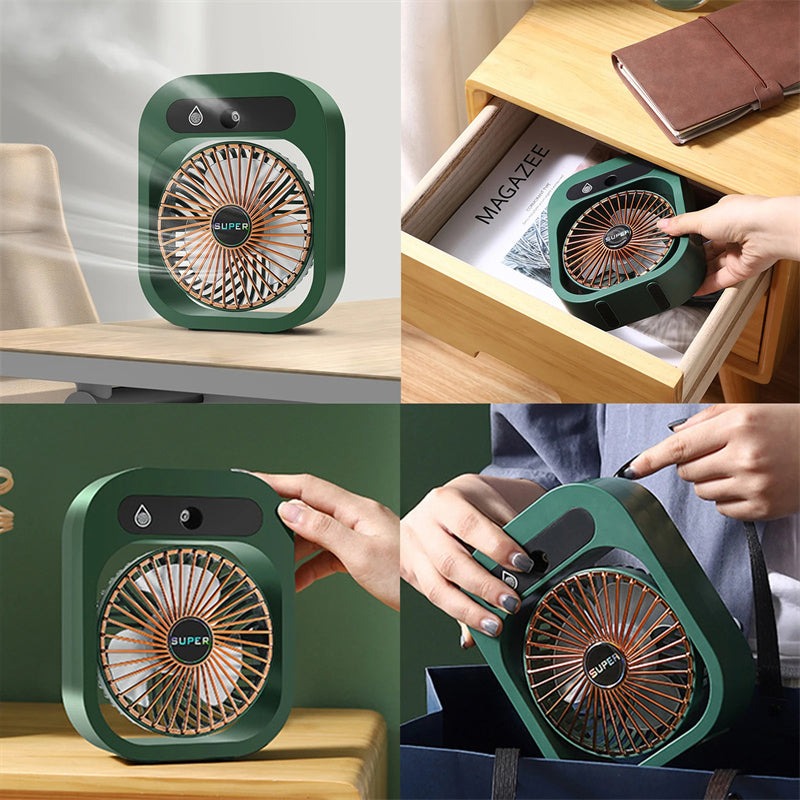 Stay Cool Anywhere: Portable USB Rechargeable Misting Fan & Humidifier with 3 Speed Settings