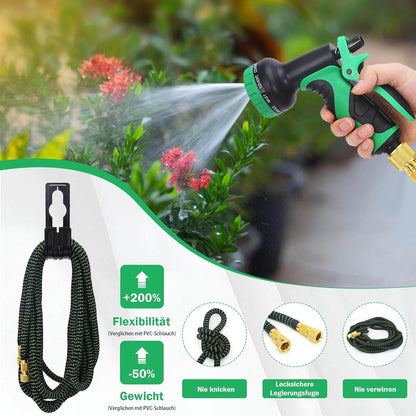 Flexibler Gartenschlauch 15M/50Ft,Knickfrei,Garden Hose Schlauch Mit 10-Funktions-Spray,Strapazierfähiger 3 Lagiger Latex Wasserschlauch 3/4 Zoll Und 1/2 Zoll