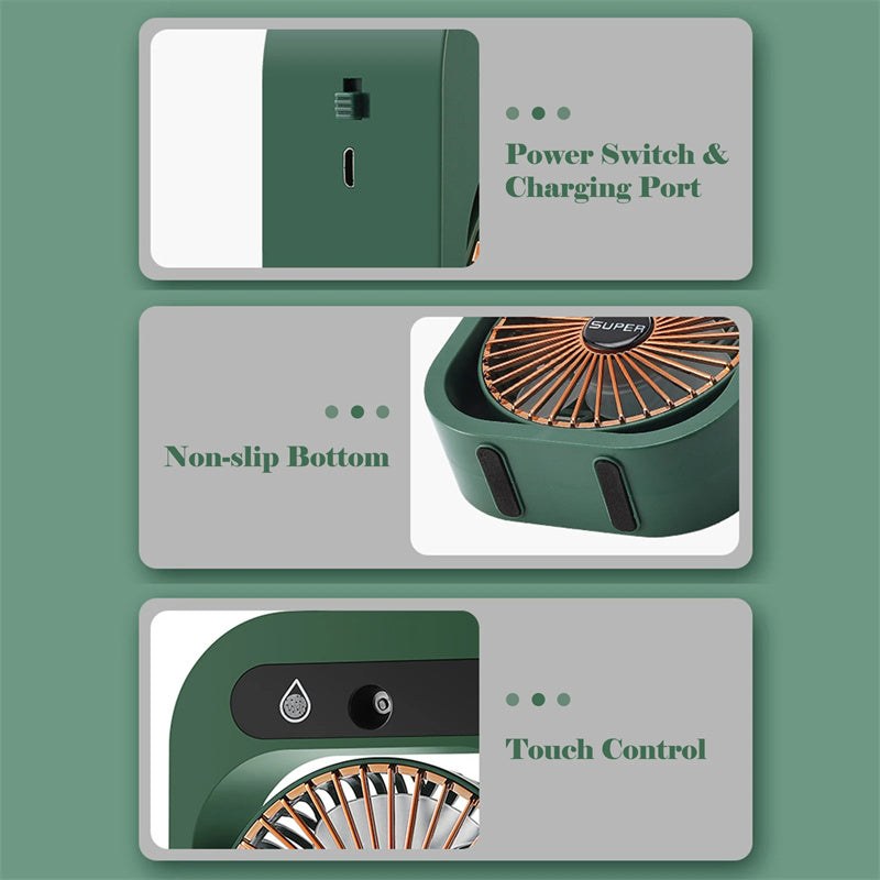 Stay Cool Anywhere: Portable USB Rechargeable Misting Fan & Humidifier with 3 Speed Settings