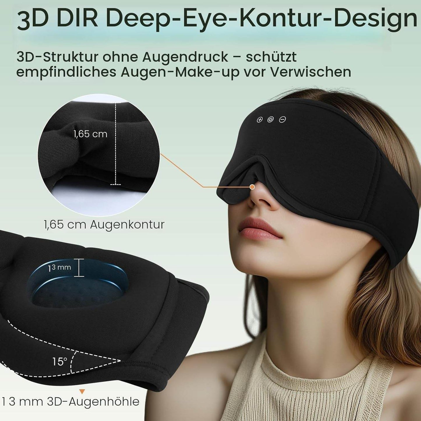 MUSICOZY Bambus-Baumwolle Schlafmaske Mit Kopfhörer, 3D Schlafkopfhörer Bluetooth V5.4 Augenmaske Schlafmaske Für Seitenschläfer, Sleep Mask Waschbar Schlafbrille Mit Mikrofon Für Herren/Frauen