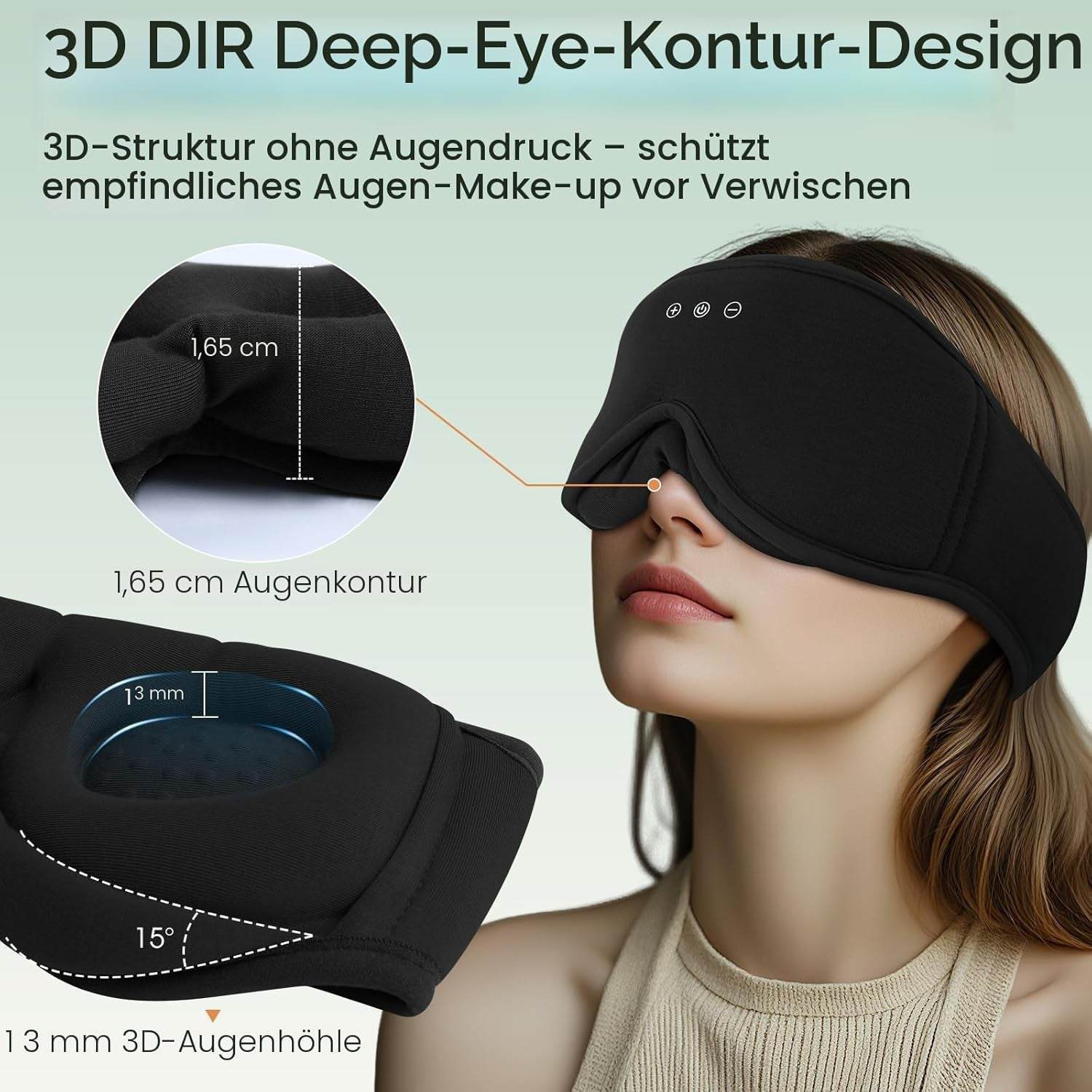 MUSICOZY Bambus-Baumwolle Schlafmaske Mit Kopfhörer, 3D Schlafkopfhörer Bluetooth V5.4 Augenmaske Schlafmaske Für Seitenschläfer, Sleep Mask Waschbar Schlafbrille Mit Mikrofon Für Herren/Frauen