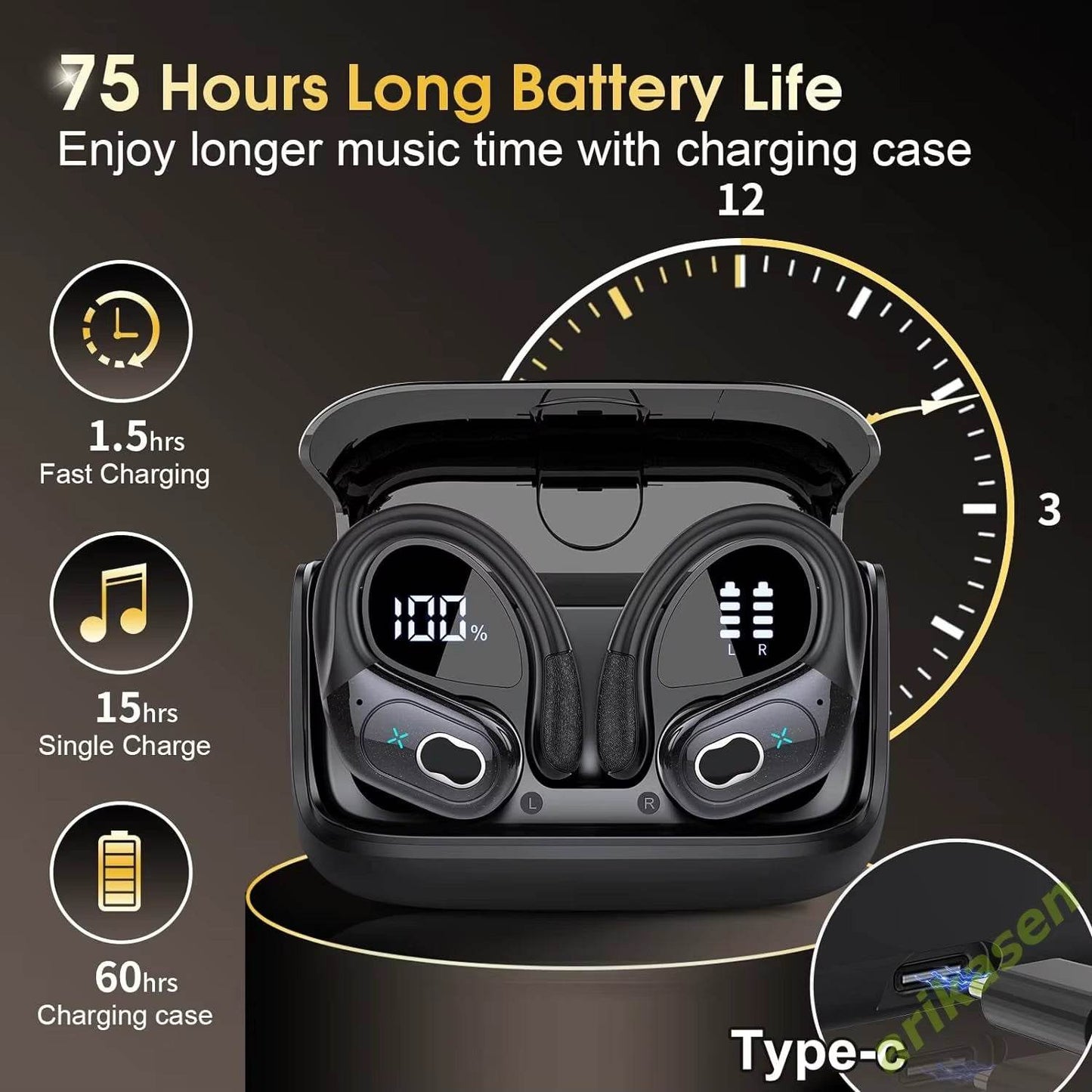 Bluetooth 5.3 Headphones 2024 Wireless Earbuds 75Hrs Sport Bluetooth Earphone with Noise Cancelling Mic IPX7 Waterproof Headsets