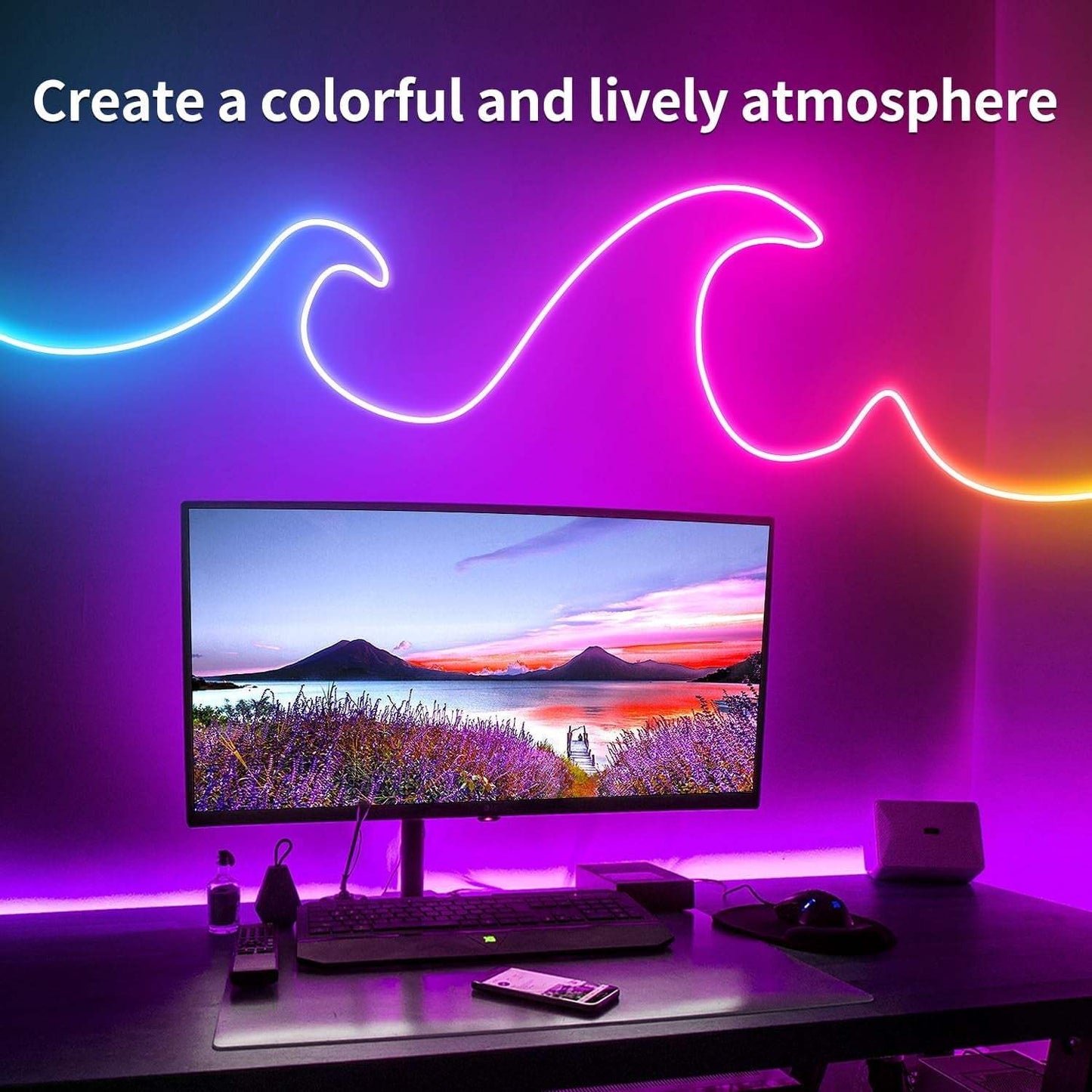 15M Neon Led Strip，App Steuerung,Mit Fernbedienung, IP65 Wasserdichte Flexible Neon LED Streifen, 24V Rgb LED Band Neon Seil Lampe, Anwendbar Auf Schlafzimmer, Raum Und Außendekoration