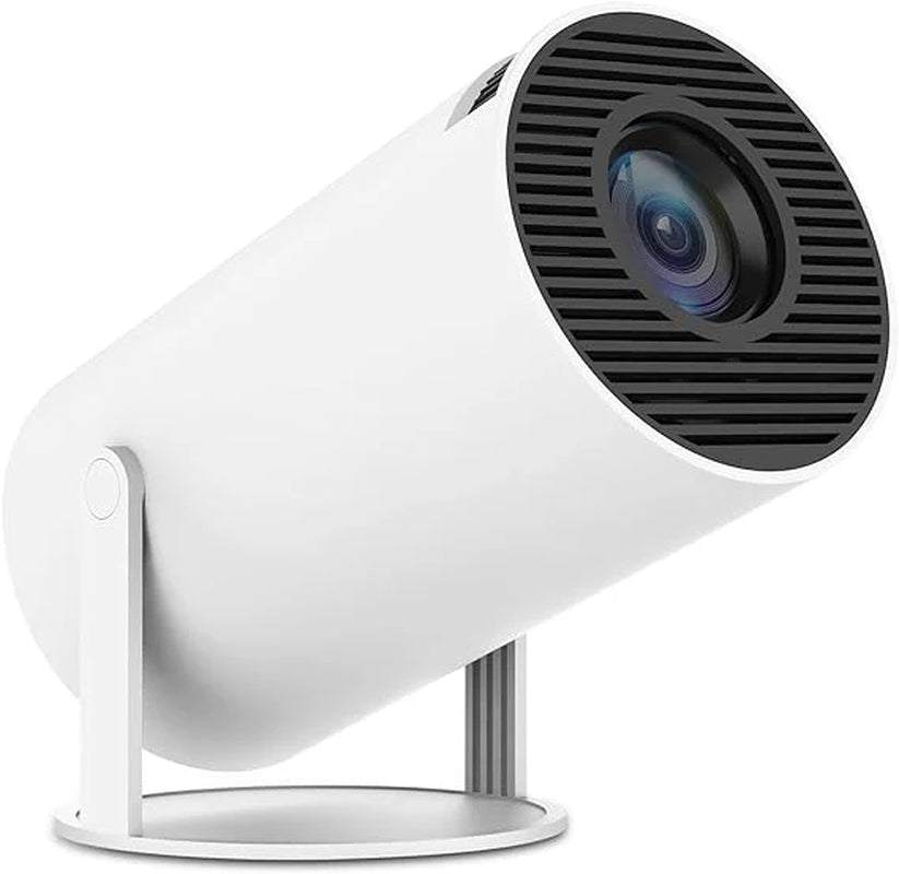 Portable mini projector displaying large screen for home and office use with phone and laptop connectivity