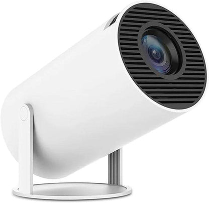Portable mini projector displaying large screen for home and office use with phone and laptop connectivity