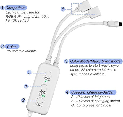 Sunity Bluetooth LED Streifen Steuerung Mit Netzteil (2 Anschlüsse Mit 12V Netzteil)