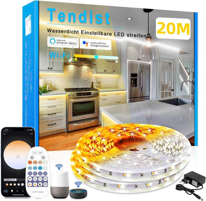 20M Led Streifen Weiß dimmbar mit Fernbedienung und Alexa-kompatibel für Innenbeleuchtung
