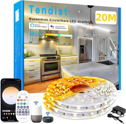 20M Led Streifen Weiß dimmbar mit Fernbedienung und Alexa-kompatibel für Innenbeleuchtung