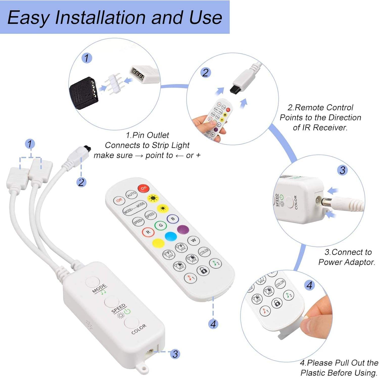 Sunity Bluetooth LED Streifen Steuerung Mit Netzteil (2 Anschlüsse Mit 12V Netzteil)