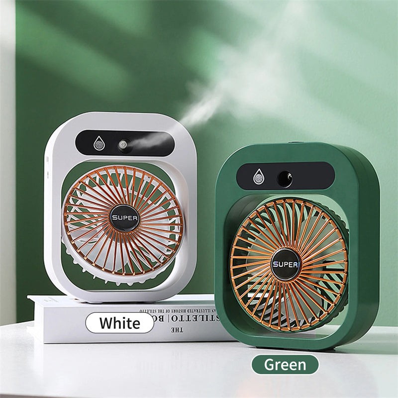 Stay Cool Anywhere: Portable USB Rechargeable Misting Fan & Humidifier with 3 Speed Settings