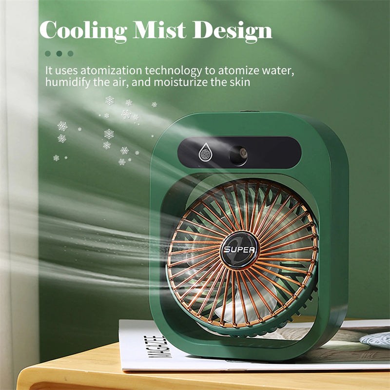 Stay Cool Anywhere: Portable USB Rechargeable Misting Fan & Humidifier with 3 Speed Settings