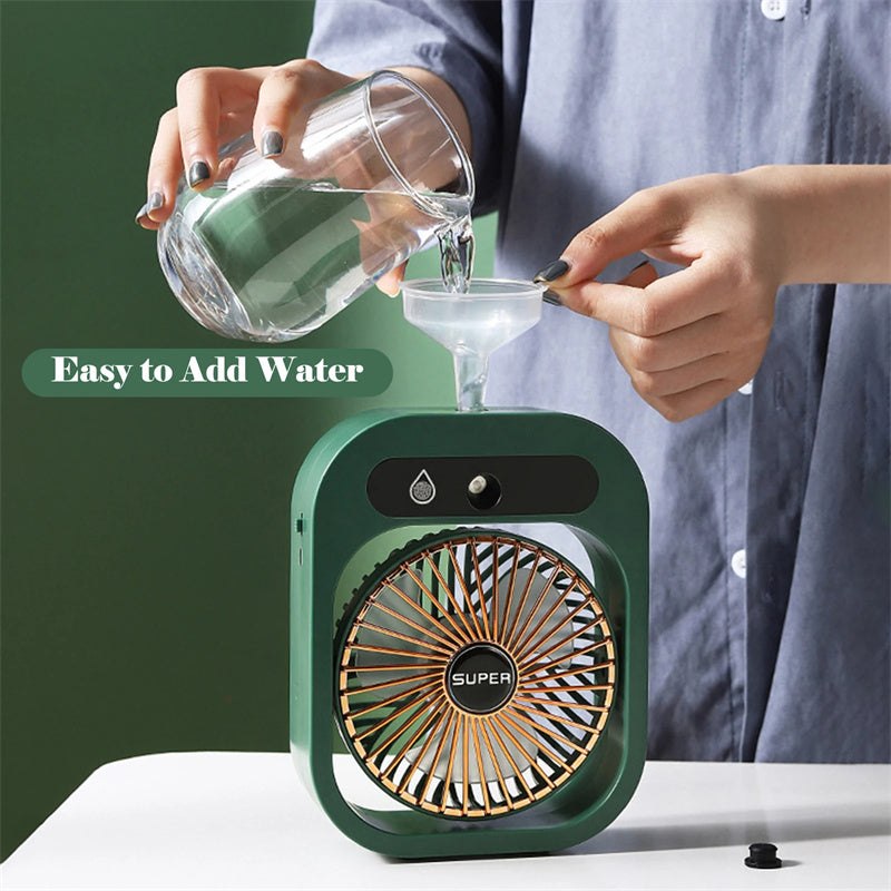 Stay Cool Anywhere: Portable USB Rechargeable Misting Fan & Humidifier with 3 Speed Settings