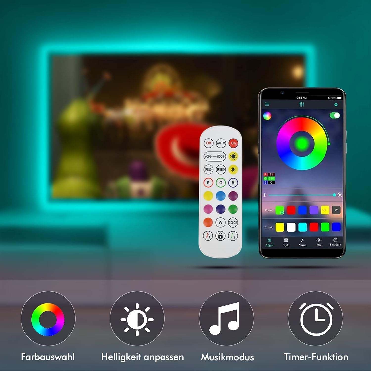 LED TV Hintergrundbeleuchtung, 5M RGB TV Beleuchtung Für 60 Bis 80 Zoll, TV LED Strip, App-Steuerung, USB LED Streifen Für HDTV, PC Bildschirm, Schlafzimmer, Spielzimmer, Raumdekoration