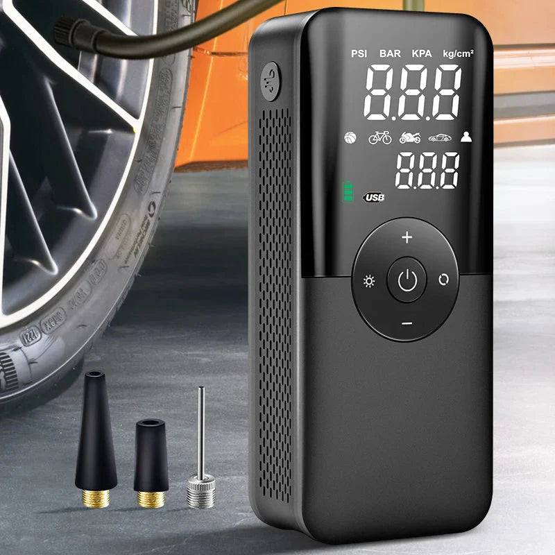 Akku-Luftpumpe & Reifenpumpe mit digitalem Display, kabellos und kompakt für Auto, Fahrrad und Luftmatratzen