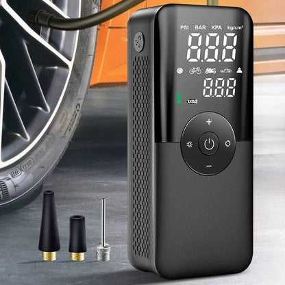 Akku-Luftpumpe & Reifenpumpe mit digitalem Display, kabellos und kompakt für Auto, Fahrrad und Luftmatratzen