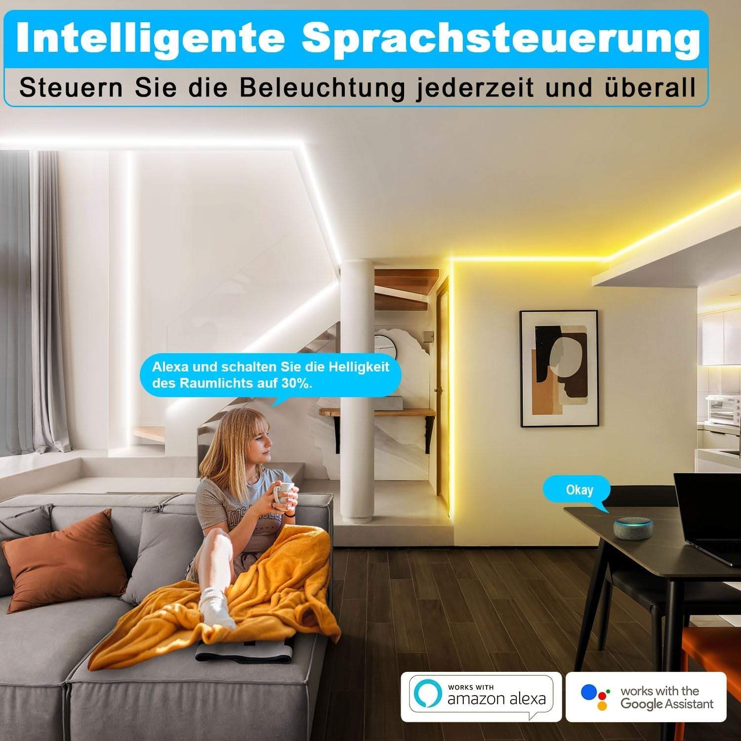 20M Led Streifen Weiß Alexa Kompatibel, 24V 3000K-6500K Warmweiß Bis Kaltweiß Dimmbar Mit Fernbedienung, Led Strip Weiß Selbstklebend Beleuchtung Für Innen Küche Dekoration