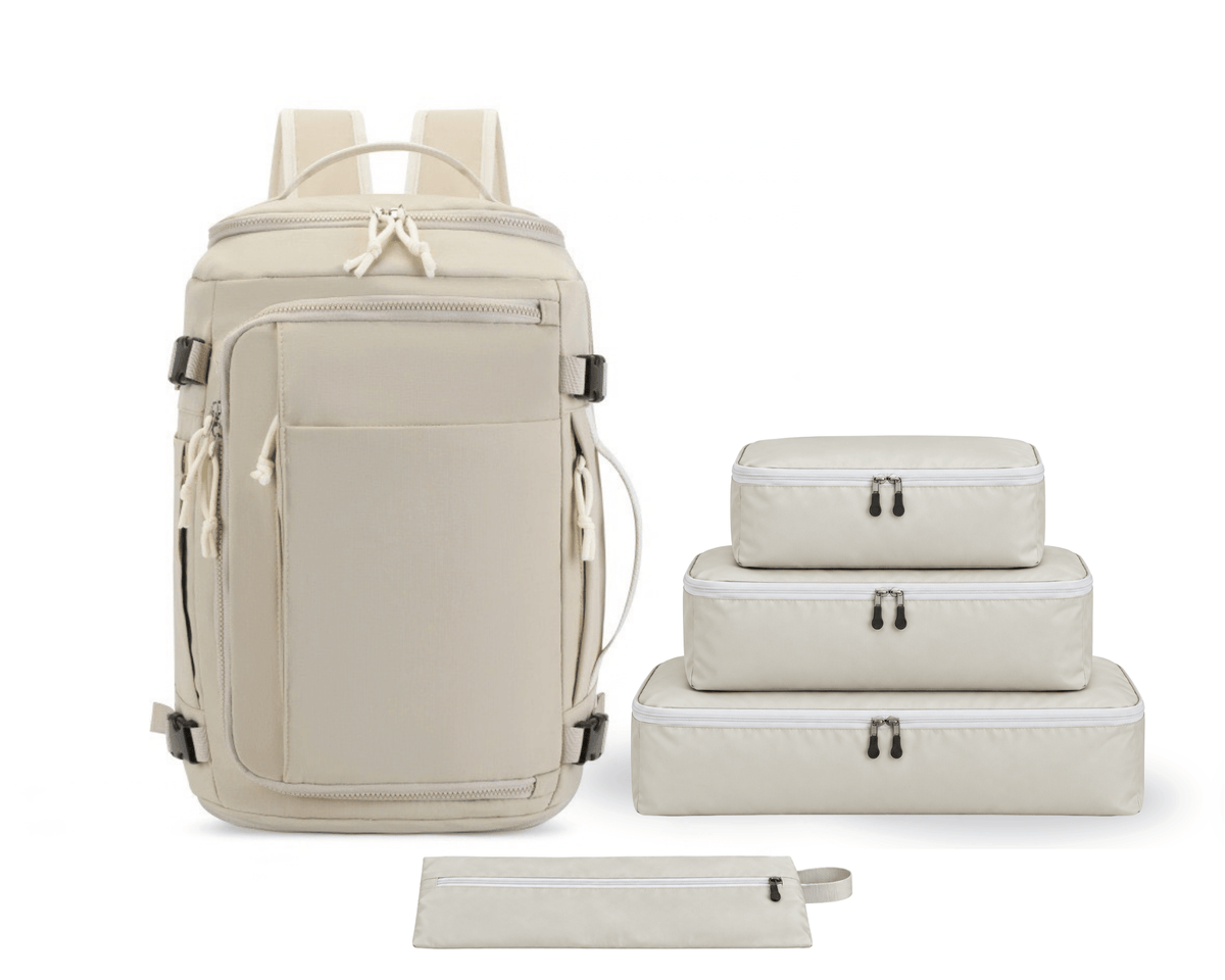 Smart Traveler Set in Off-White – Carry-On Backpack & 4 Organizers