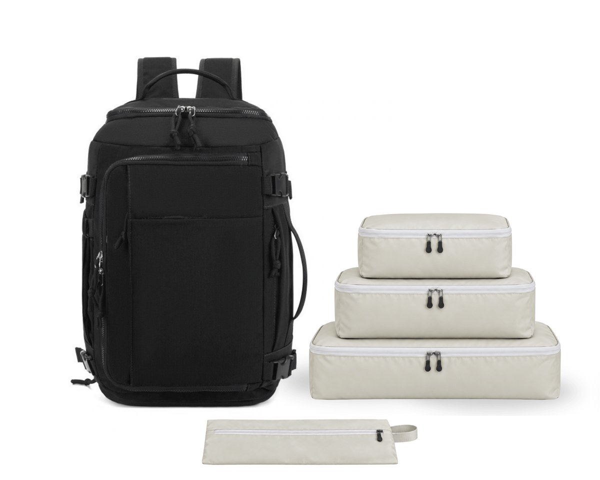 Smart Traveler Set – expandable carry-on travel backpack with four packing organizers