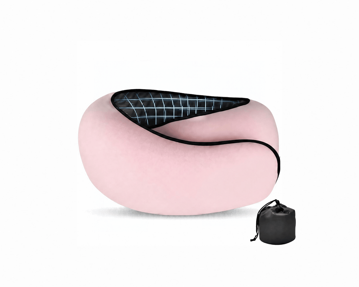 The Memory Foam Travel Pillow in Pink with carry pouch