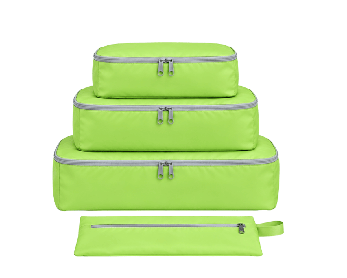 The Packing Cube Set in Neon Green – 3 packing cubes and slim pouch