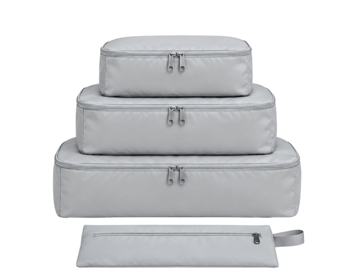 The Packing Cube Set in Grey – 3 packing cubes and slim pouch