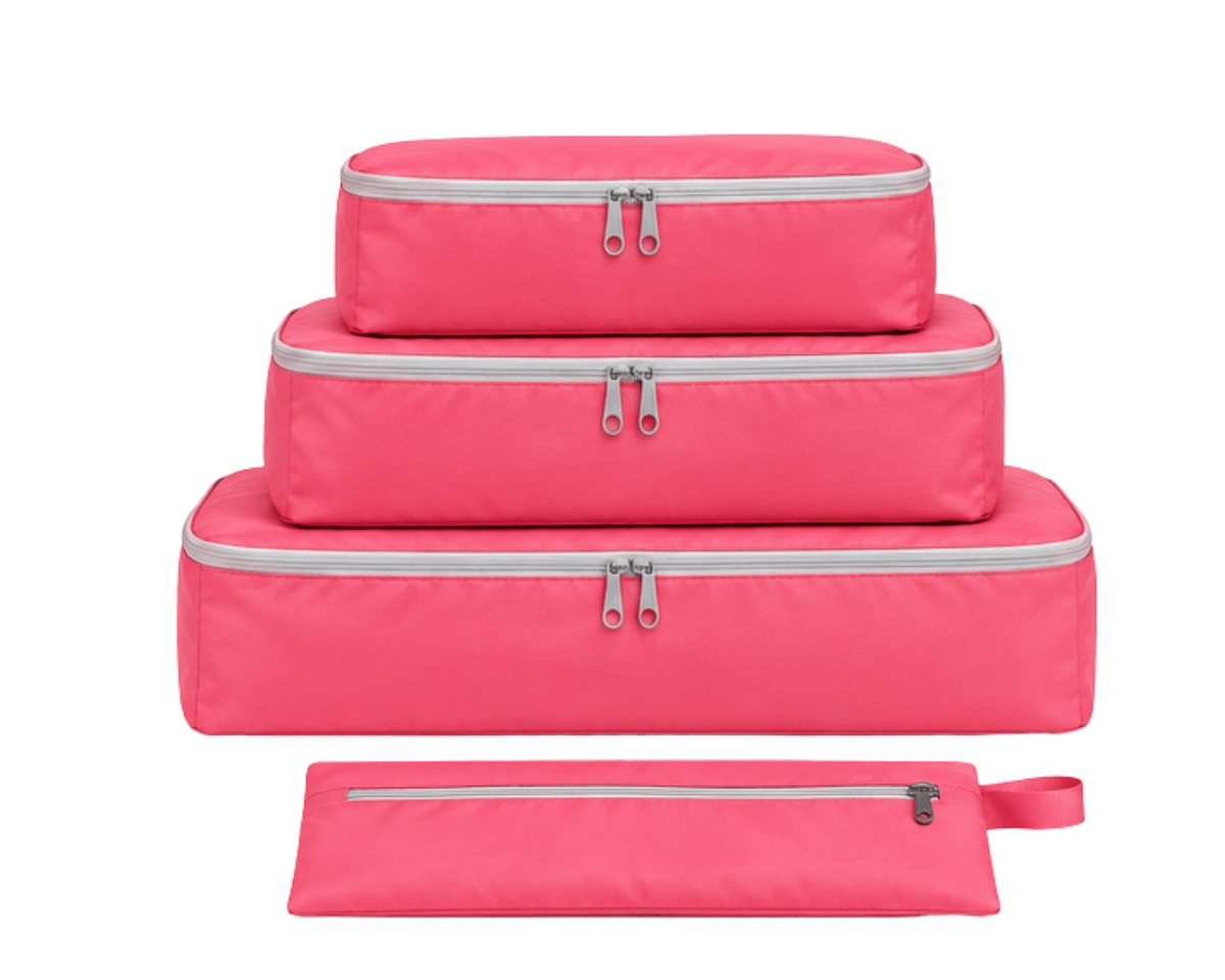 The Packing Cube Set in Hot Pink – 3 packing cubes and slim pouch
