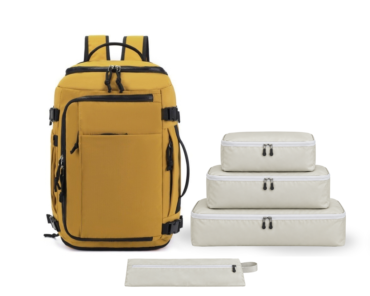 Smart Traveler Set in Yellow – Carry-On Backpack & 4 Organizers
